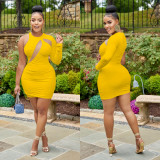 Fashionable Women's Solid Color One Shoulder Round Neck Sexy Dress