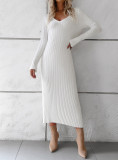 Women's Autumn And Winter Chic Elegant Solid Color V-Neck Long Sleeve Sweater