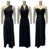 Sexy Solid Color Irregular One Piece Multi-Way Lace-Up Maxi Dress