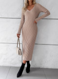 Women's Autumn And Winter Chic Elegant Solid Color V-Neck Long Sleeve Sweater