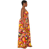Casual Printed Low Back Strapless Loose Summer High Waist Women's Jumpsuit