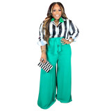 Plus Size Women's Printed Shirt Elegant Wide Leg Pants Fashion Casual Suit