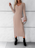 Women's Autumn And Winter Chic Elegant Solid Color V-Neck Long Sleeve Sweater
