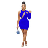 Fashionable Women's Solid Color One Shoulder Round Neck Sexy Dress