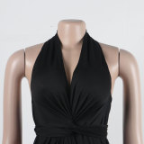 Sexy Solid Color Irregular One Piece Multi-Way Lace-Up Maxi Dress