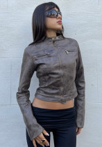 American Retro Distressed Short Jacketversatile Autumn Slim Fit Stand Collar Pu Leather Trendy Clothing American Retro Distressed Short Jacketversatile Autumn Slim Fit Stand Collar Pu Leather Trendy Clothing