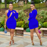 Fashionable Women's Solid Color One Shoulder Round Neck Sexy Dress