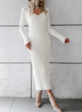 Women's Autumn And Winter Chic Elegant Solid Color V-Neck Long Sleeve Sweater