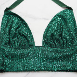 Sexy Sequined Halter Neck Tank Top Chiffon High-Waisted Straight Pants Two-Piece Set