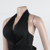 Sexy Solid Color Irregular One Piece Multi-Way Lace-Up Maxi Dress