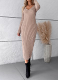 Women's Autumn And Winter Chic Elegant Solid Color V-Neck Long Sleeve Sweater
