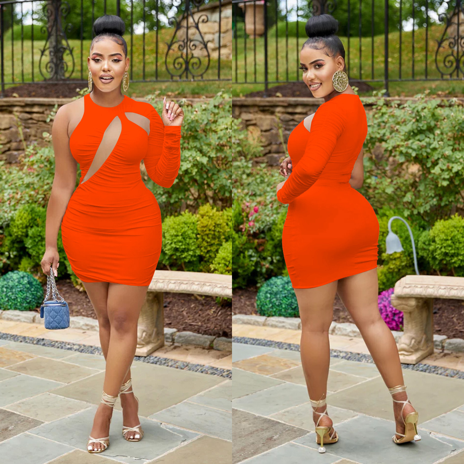 Solid One-Shoulder Asymmetric Dress for Evening Events