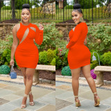 Fashionable Women's Solid Color One Shoulder Round Neck Sexy Dress