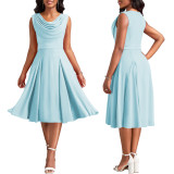 Women Solid U Neck Bell Bottom Dress