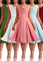 Women Solid U Neck Bell Bottom Dress