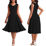 Women Solid U Neck Bell Bottom Dress