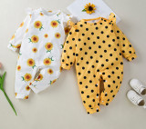 Baby Girl Printed Polka Dot Sunflower Long Sleeve Romper