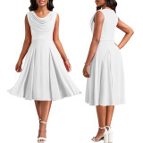 Women Solid U Neck Bell Bottom Dress