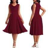 Women Solid U Neck Bell Bottom Dress