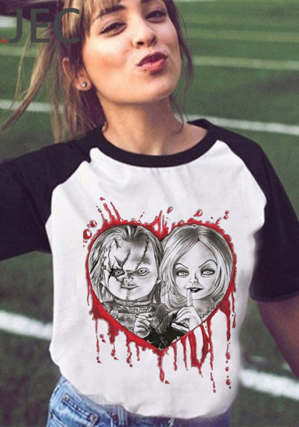 Halloween Women Dark Bloody Short Sleeve Patchwork T-Shirt