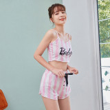 Women Letter striped camisole and shorts loungewear two-piece set