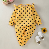 Baby Girl Printed Polka Dot Sunflower Long Sleeve Romper