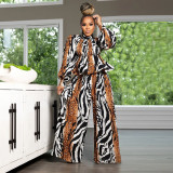 Women Lantern Long Sleeve Top and Wide Leg Pants Printed Casual Two-piece Set
