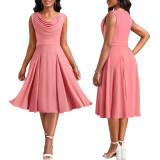 Women Solid U Neck Bell Bottom Dress