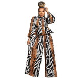 Women Lantern Long Sleeve Top and Wide Leg Pants Printed Casual Two-piece Set