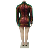 Women Sexy Sequin Shiny Long Sleeve Lace Up Dress