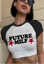 Women Printed Black Sleeve Crop Short Sleeve T-Shirt Women Printed Black Sleeve Crop Short Sleeve T-Shirt