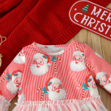 Christmas Girl long-sleeved cartoon Santa Claus printed T-shirt Pant home wear two-piece set