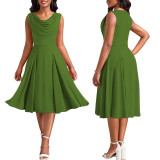 Women Solid U Neck Bell Bottom Dress