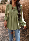 Women Chic Career Solid V Neck Long Sleeve Top