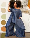 Women Top and wide-leg pants Solid two-piece set