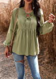 Women Chic Career Solid V Neck Long Sleeve Top