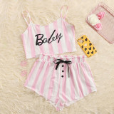 Women Letter striped camisole and shorts loungewear two-piece set