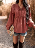 Women Chic Career Solid V Neck Long Sleeve Top