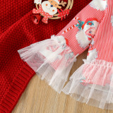 Christmas Girl long-sleeved cartoon Santa Claus printed T-shirt Pant home wear two-piece set