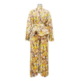 Women Lantern Long Sleeve Top and Wide Leg Pants Printed Casual Two-piece Set