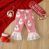 Christmas Girl long-sleeved cartoon Santa Claus printed T-shirt Pant home wear two-piece set