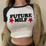 Women Printed Black Sleeve Crop Short Sleeve T-Shirt