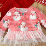 Christmas Girl long-sleeved cartoon Santa Claus printed T-shirt Pant home wear two-piece set