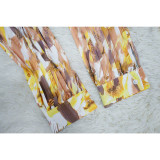 Women Lantern Long Sleeve Top and Wide Leg Pants Printed Casual Two-piece Set