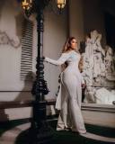 Women Solid Long Sleeve Slit Top and Pant Two Piece Set