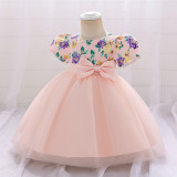 Girl Short Sleeve Princess Puff Mesh Skirt