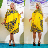Fashion Women's Print Contrast Color Pullover Long Sleeve Loose Dress