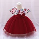 Girl Short Sleeve Princess Puff Mesh Skirt