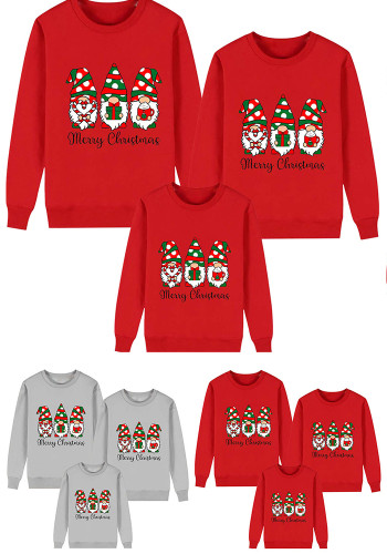 Merry Christmas Family wear Santa Claus gift red and green print Round Neck plus velvet Top