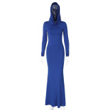 Women's Autumn Fashion Chic Solid Color Slim Fit Hooded Long Sleeve Dress